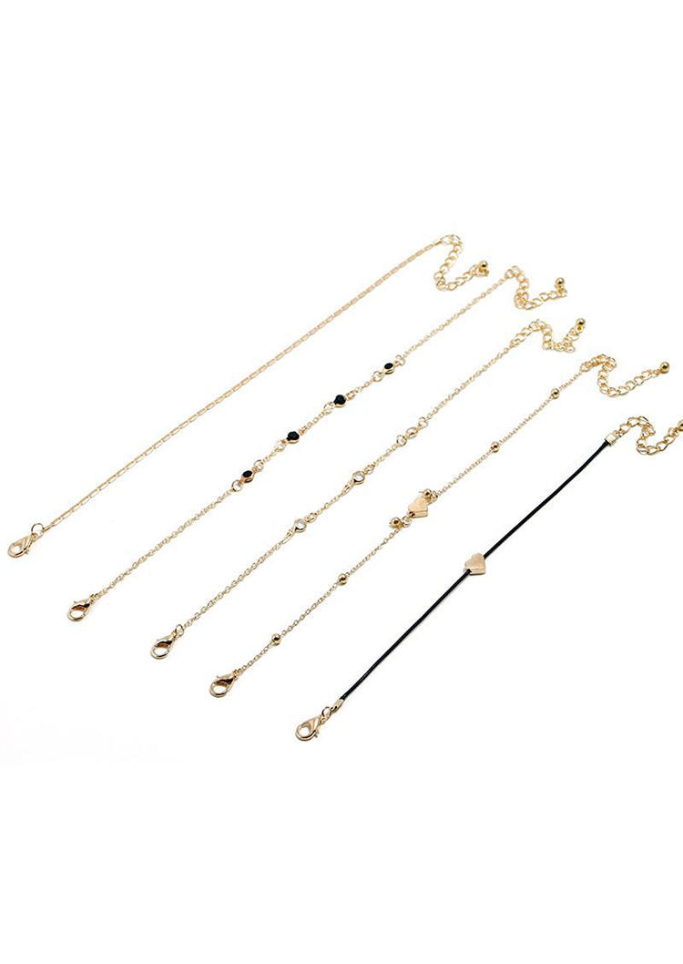5Pcs Heart Beading Hollow Out Anklet Set