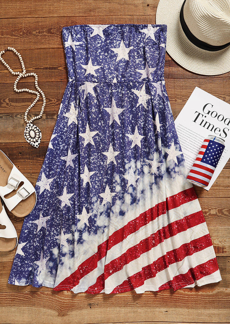 Mini Dresses American Flag Strapless Bandeau Mini Dress in Multicolor. Size: XL