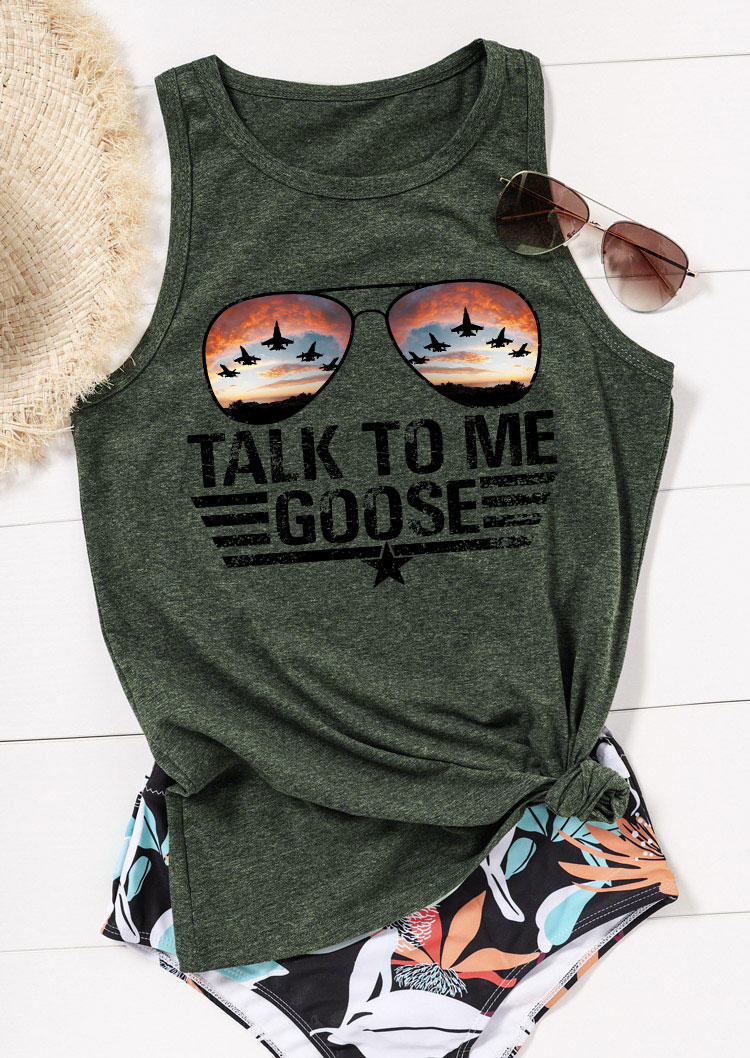 Tank Tops Talk To Me Goose Star Glasses Tank Top - Army Green in Green. Size: L