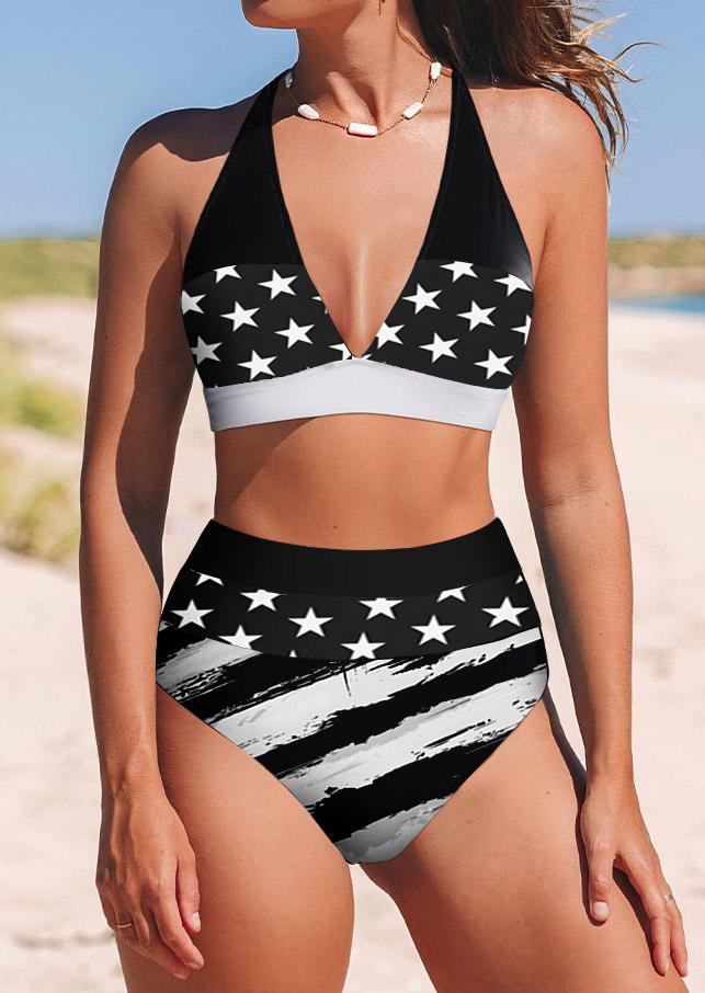 Bikini Sets American Flag Halter Bikini Set in Black. Size: S,M,L,XL