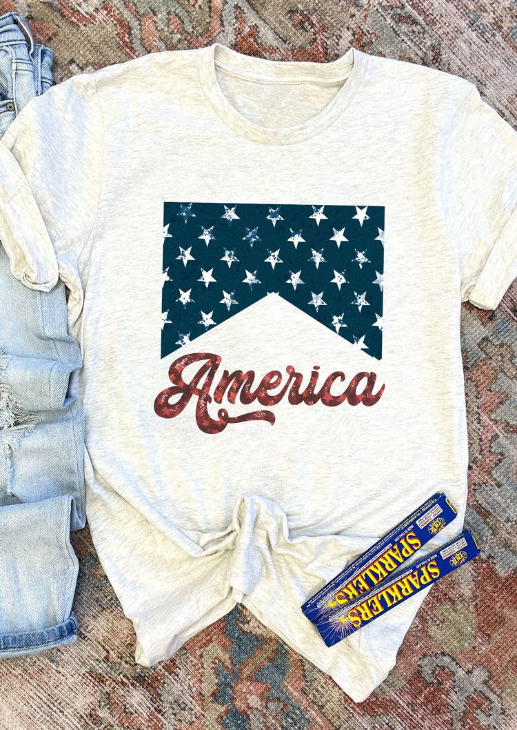 

T-shirts Tees America Star O-Neck T-Shirt Tee in Light Grey. Size