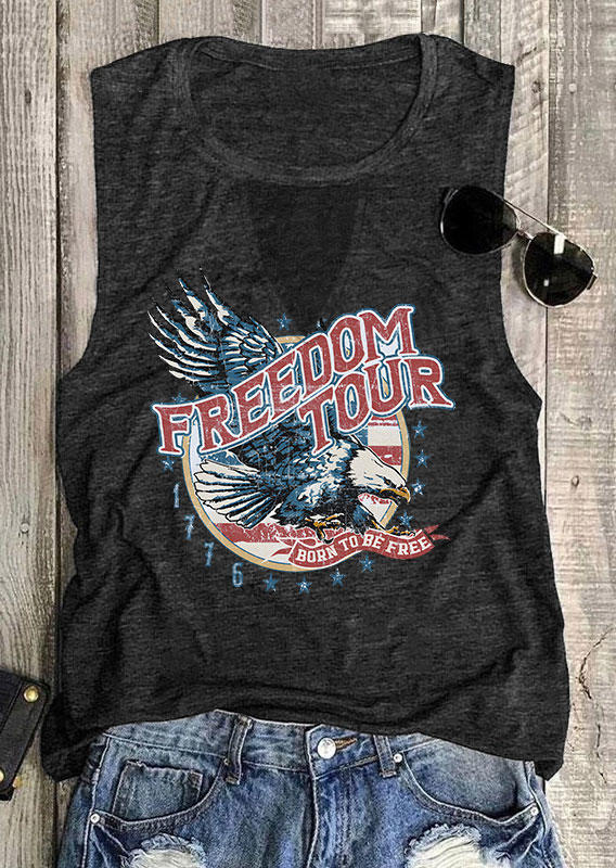 Freedom Tour Born To Be Free Eagle Keyhole Neck Tank - Dark Grey