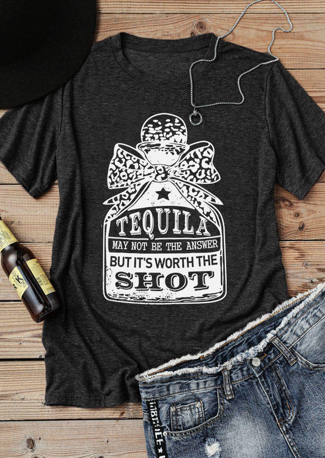 T-shirts Tees Tequila Leopard Star O-Neck T-Shirt Tee - Dark Grey in Gray. Size: L,M