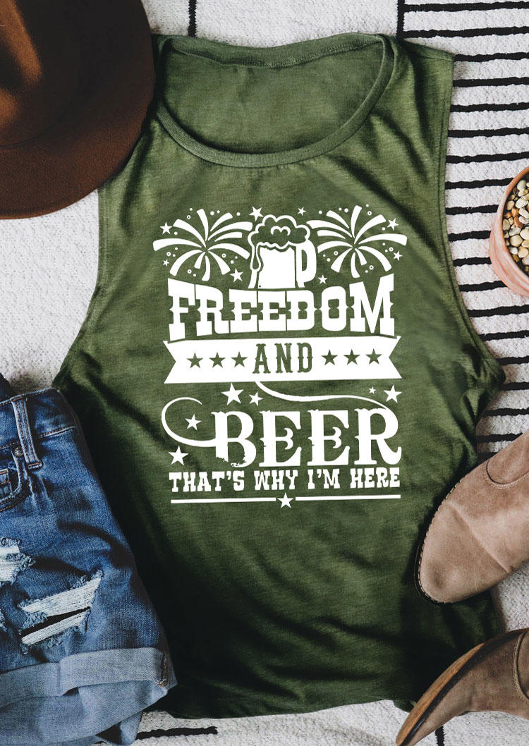 Freedom And Beer That's Why I'm Here Tank - Army Green