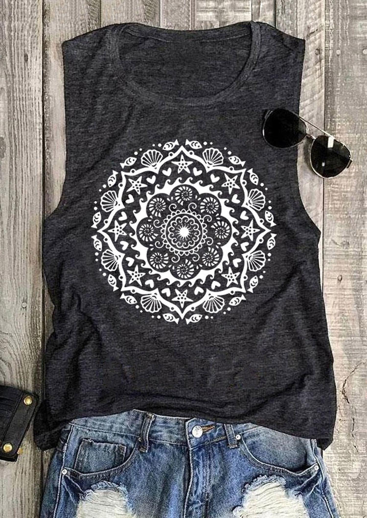 Tank Tops Floral Shell Fish Star Heart Tank Top - Dark Grey in Gray. Size: S