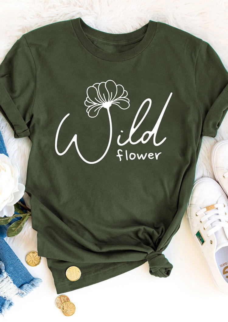 

T-shirts Tees Wild Flower O-Neck T-Shirt Tee - Army Green in Green. Size: ,XL