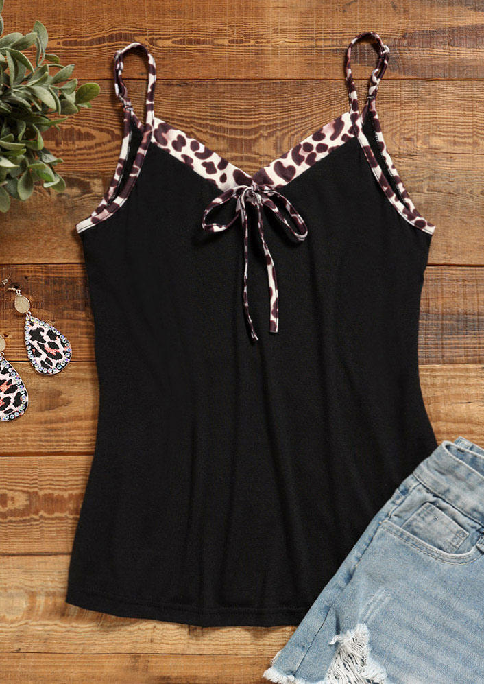 

Tank Tops Leopard Tie Spaghetti Strap Camisole in Black. Size