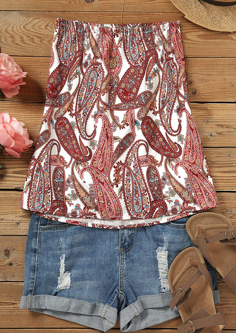 

Tank Tops Ethnic Paisley Strapless Bandeau Tank Top in Multicolor. Size