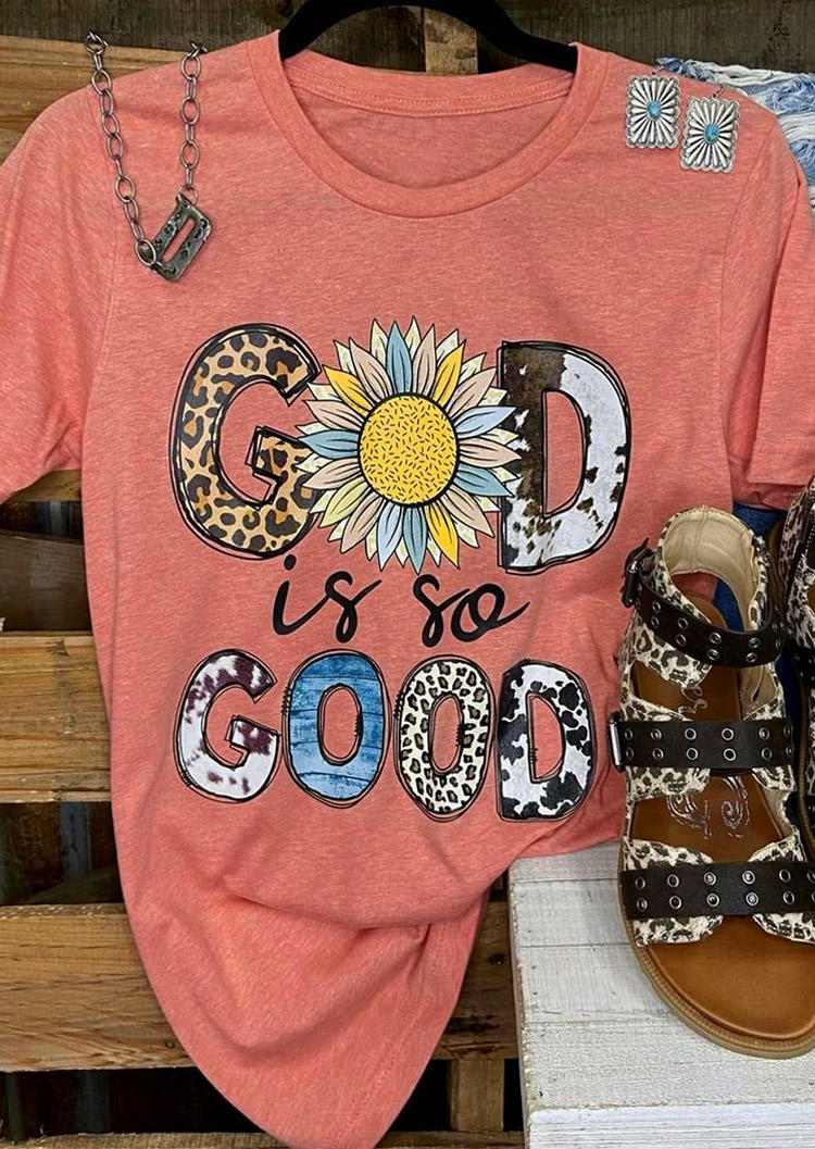 T-shirts Tees God Is So Good Leopard Sunflower T-Shirt Tee in Pink. Size: S