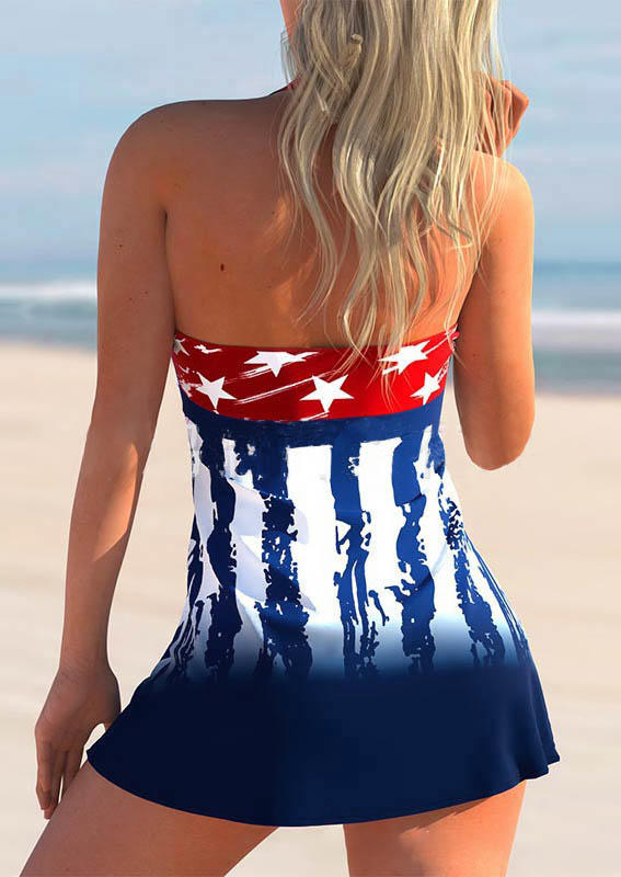 

Tankinis American Flag Tie Halter Tankini Set in Multicolor. Size