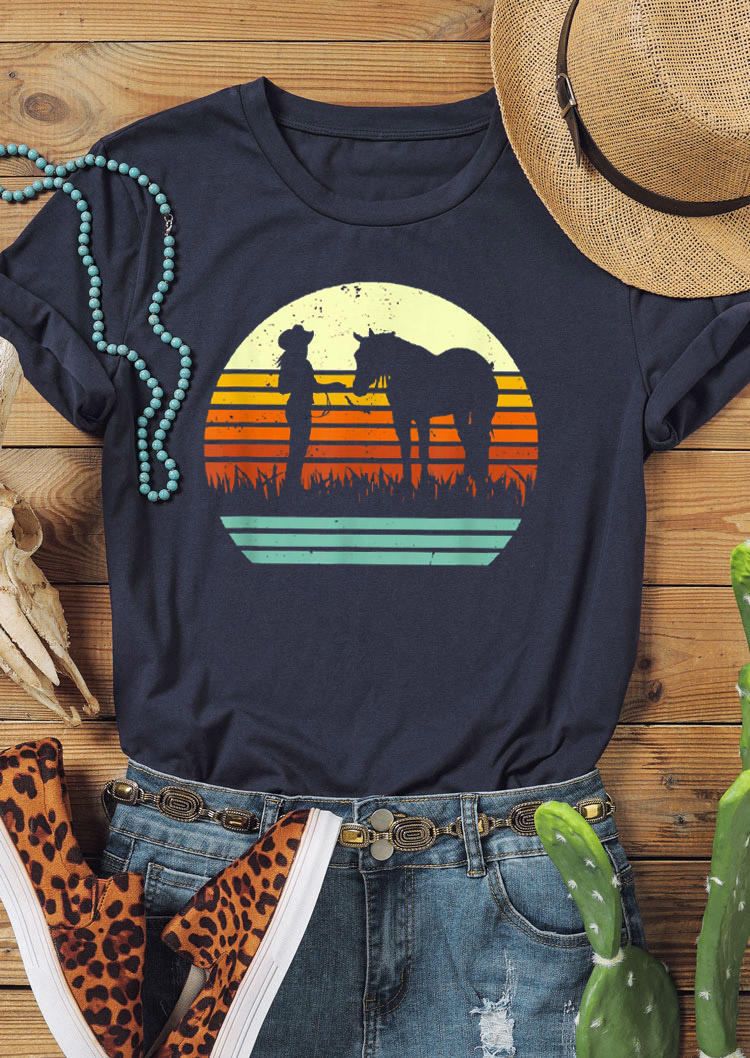 

T-shirts Tees Western Cowgirl Horse T-Shirt Tee - Navy Blue in Blue. Size