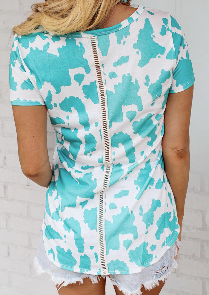 Cow Pocket Hollow Out V-Neck Blouse