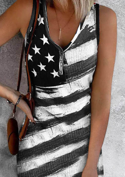 

Mini Dresses American Flag Button Sleeveless Mini Dress in Black. Size: ,M,L,XL