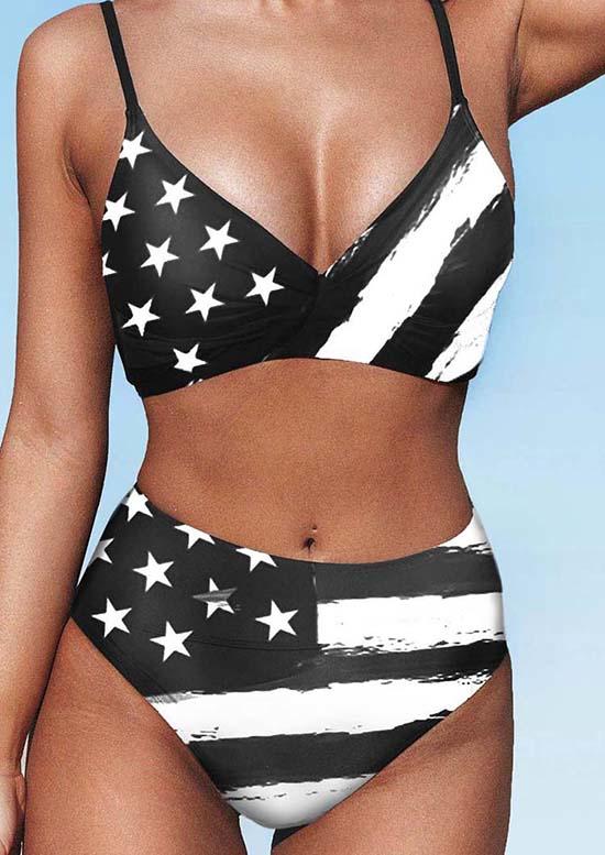 

Bikini Sets American Flag High Waist Bikini Set in Black. Size: ,M,L,XL