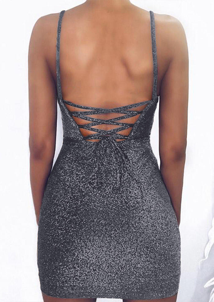 

Bodycon Dresses Glitter Lace Up Spaghetti Strap Bodycon Dress in Black. Size