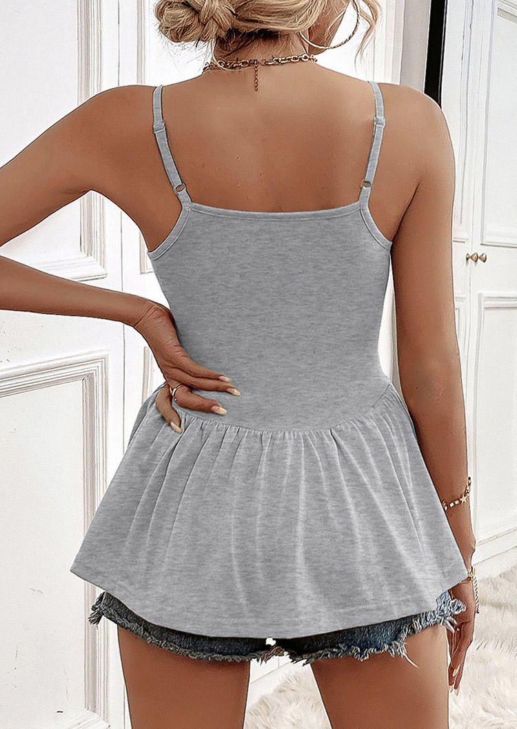 

Tank Tops Ruffled Spaghetti Strap Casual Camisole in Gray. Size