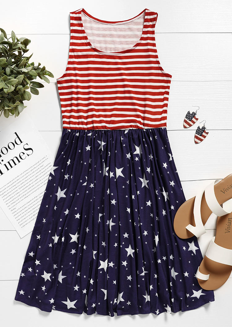 

Mini Dresses American Flag Star O-Neck Mini Dress in Multicolor. Size