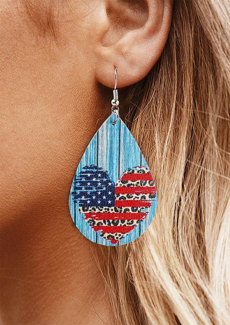 

Earrings American Flag Leopard Heart Water Drop Earrings in Multicolor. Size