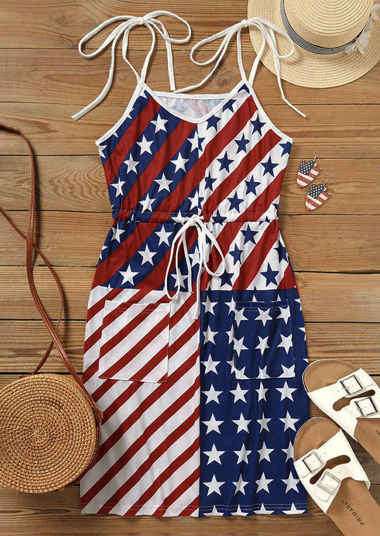 

Mini Dresses American Flag Drawstring Pocket Tie Mini Dress in Blue. Size: ,M,L,XL