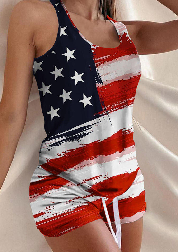 American Flag Tank And Drawstring Shorts Two-Piece Set