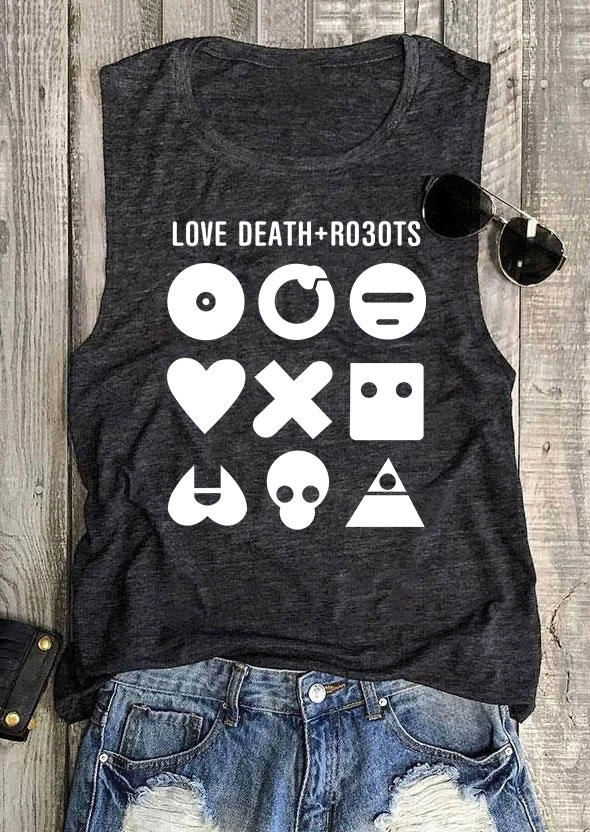 

Tank Tops Love Death Robots Casual Tank Top in Dark Grey. Size: ,M,L,XL
