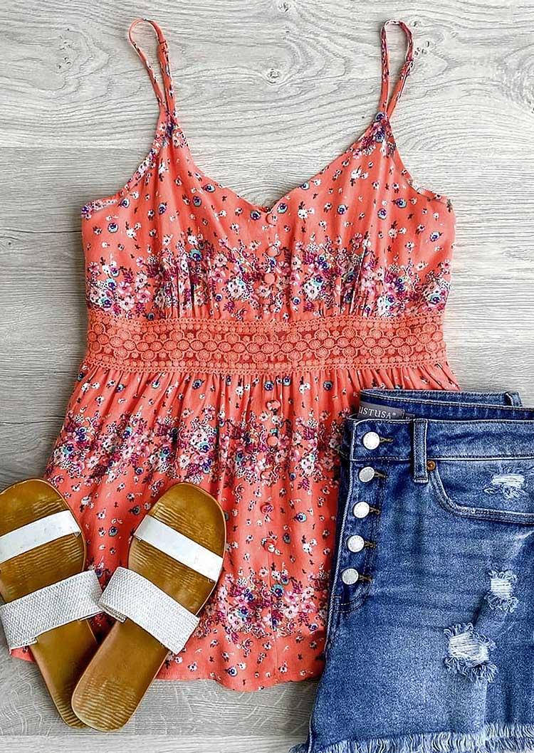Tank Tops Lace Splicing Floral Ruffled Casual Camisole in Red. Size: M,XL