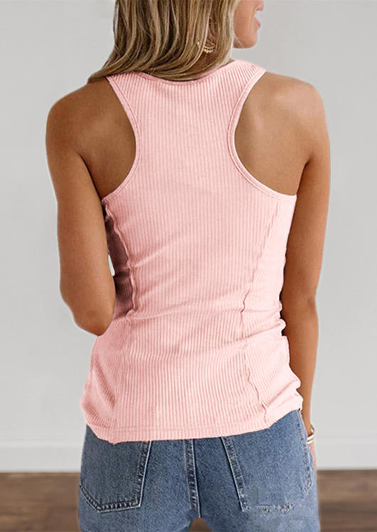 

Tank Tops Button Notched Neck Racerback Tank Top in Pink. Size