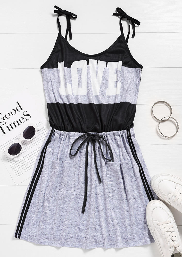 Love Color Block Pocket Mini Dress - Light Grey
