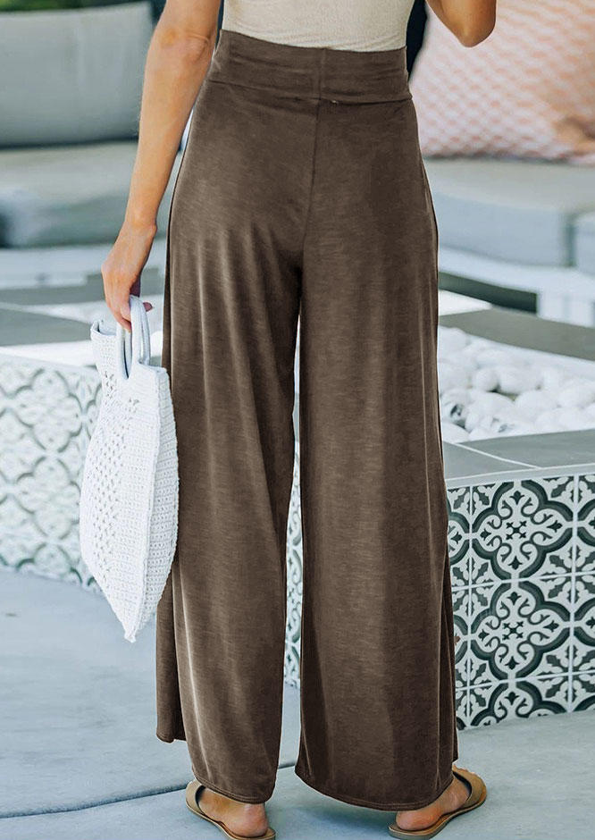 

Pants Tie Slit Wide Leg Pants - Coffee in Brown. Size