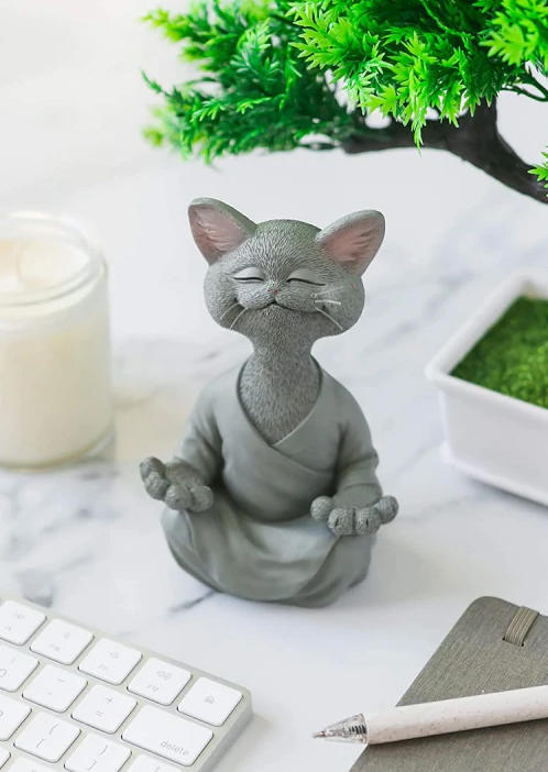 

Cute Meditation Cat Craft Ornament in Gray. Size