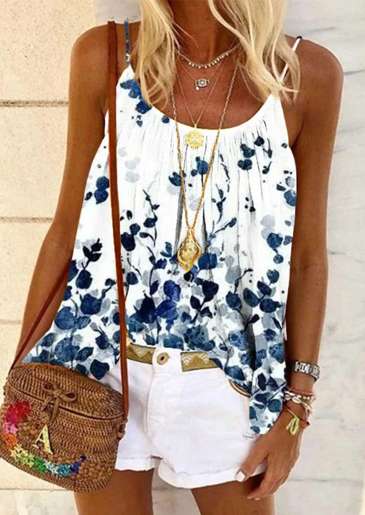 

Tank Tops Floral Ruffled Casual Camisole in White. Size