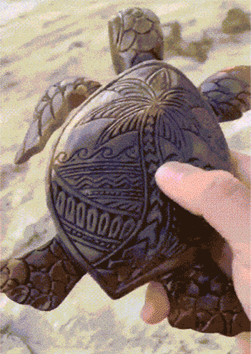 

Turtle Coconut Tree Resin Decoration Ornament in Brown. Size