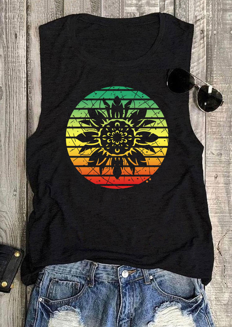 Tank Tops Sunflower O-Neck Casual Tank Top in Black. Size: M,S,XL