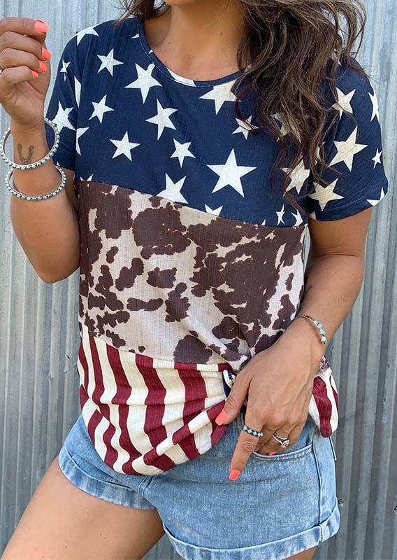 

Blouses American Flag Cow Color Block Blouse in Multicolor. Size