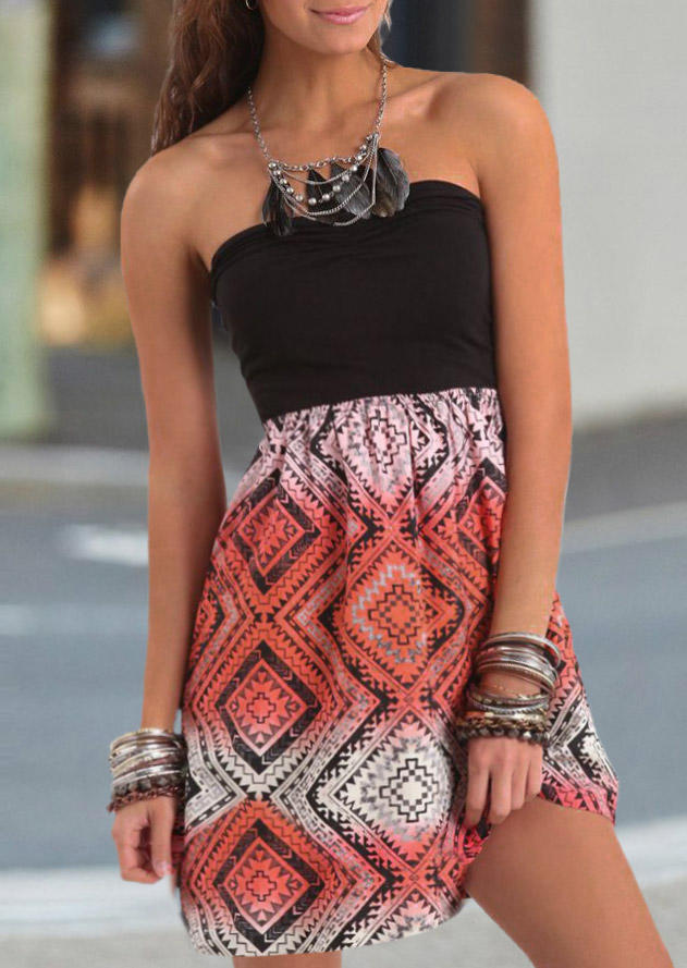 

Mini Dresses Aztec Geometric Strapless Bandeau Mini Dress in Multicolor. Size