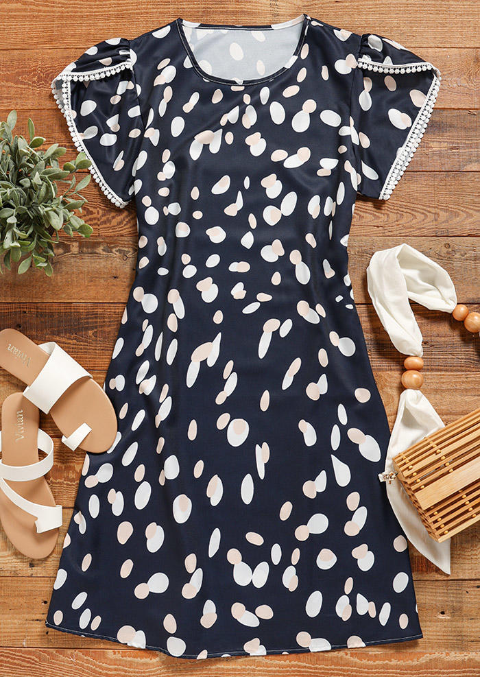 

Mini Dresses Polka Dot O-Neck Mini Dress in Navy Blue. Size