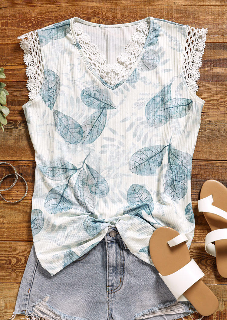 

Blouses Leaf Lace Splicing Cap Sleeve Blouse in White. Size: ,M,L,XL