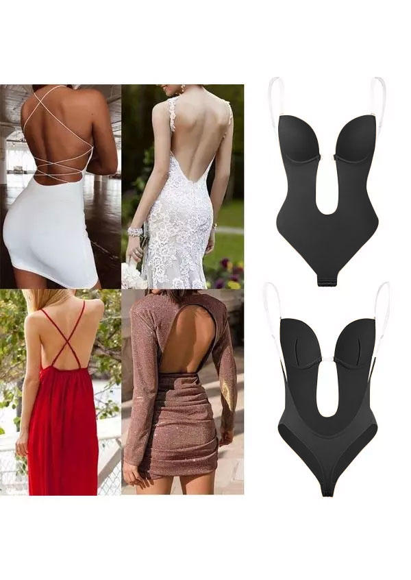 

Shapewear Hollow Out Spaghetti Strap One-Piece Underwear Bra in Black. Size