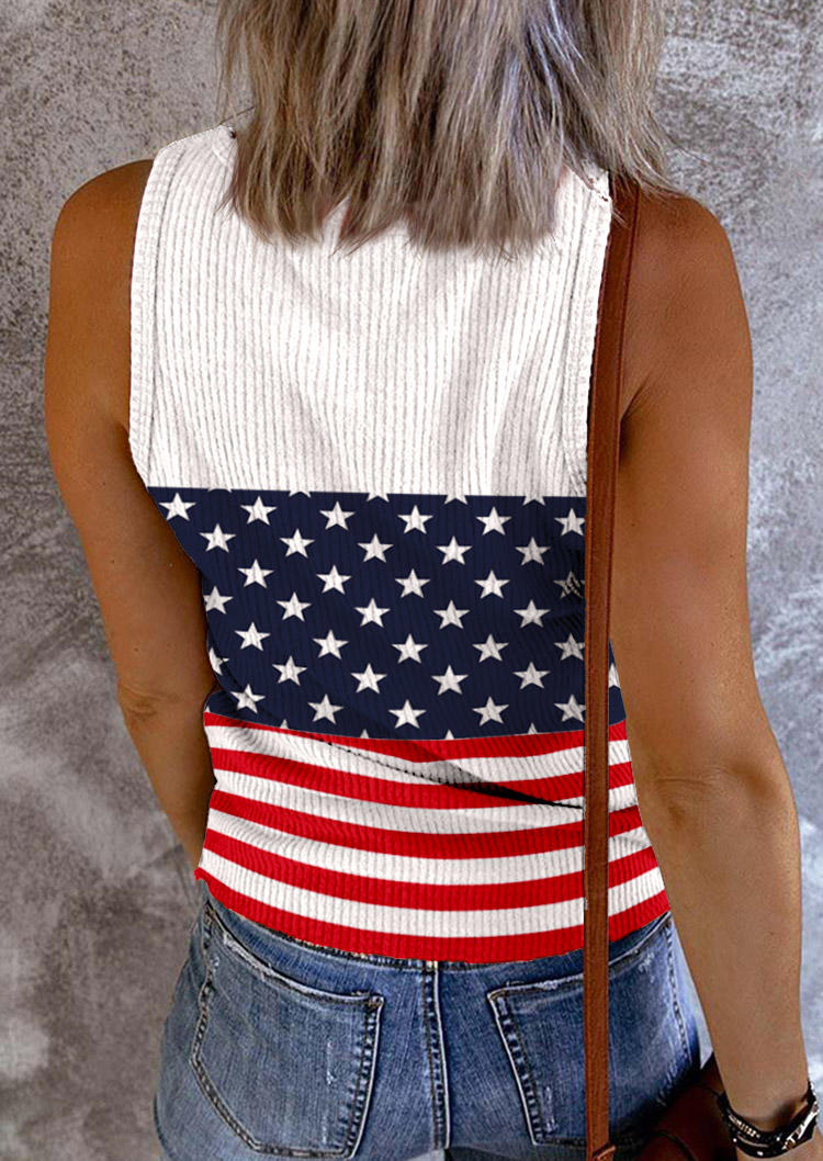 

Tank Tops American Flag Color Block Snap Button V-Neck Tank Top in Multicolor. Size: ,M,L,XL