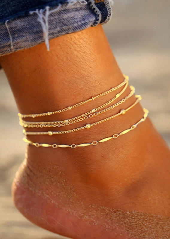 Body Jewelry 5Pcs Beading Hollow Out Anklet Set in Gold,Silver. Size: One Size