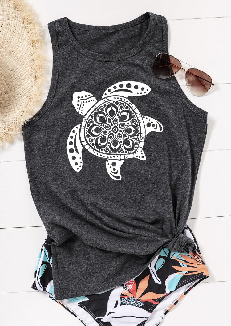 

Tank Tops Floral Turtle O-Neck Tank Top in Dark Grey. Size