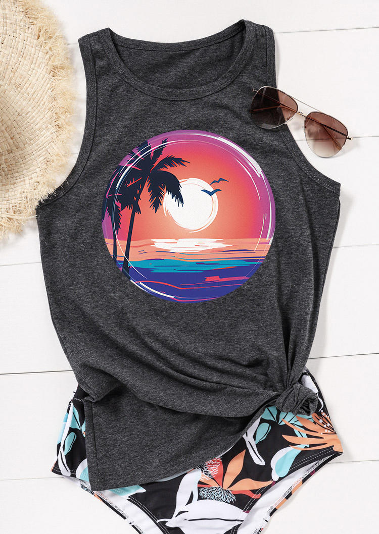 

Tank Tops Sunrise Coconut Tree O-Neck Tank Top - Dark Grey in Gray. Size