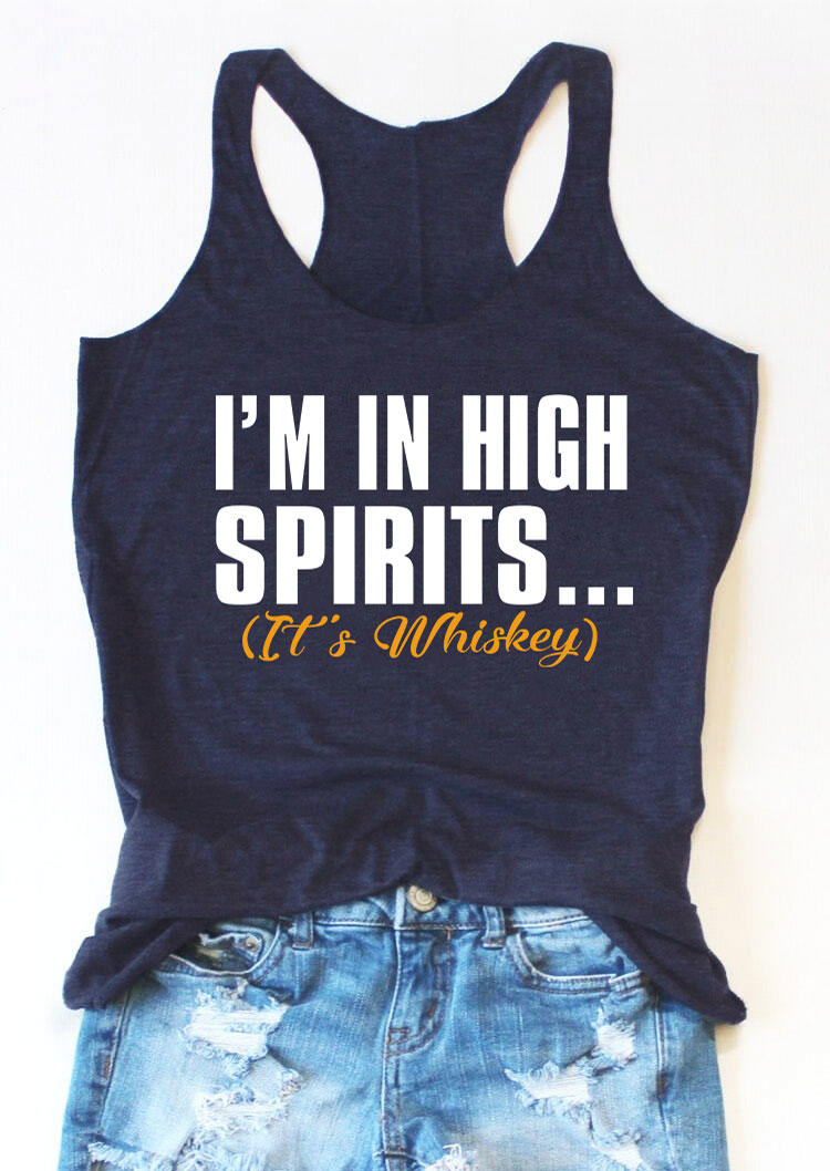 Tank Tops I'm In High Spirits It's Whiskey Racerback Tank Top - Navy Blue in Blue. Size: L,S