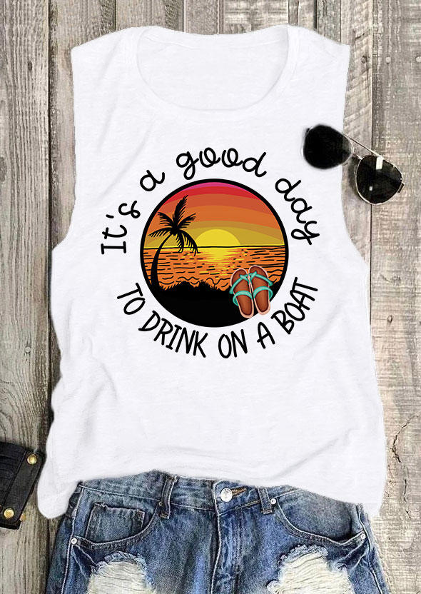 It's A Good Day To Drink On A Boat Coconut Tree Tank - White