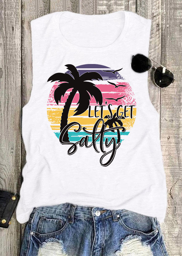 Let's Get Salty Coconut Tree Tank - White