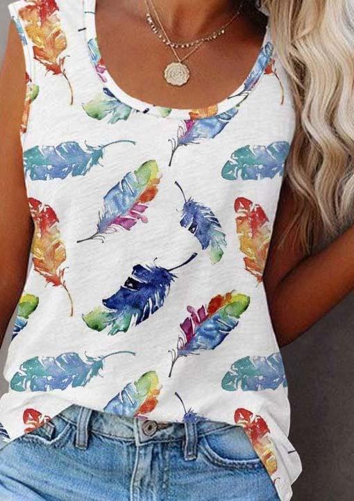 

Tank Tops Colorful Feather O-Neck Tank Top in Multicolor. Size