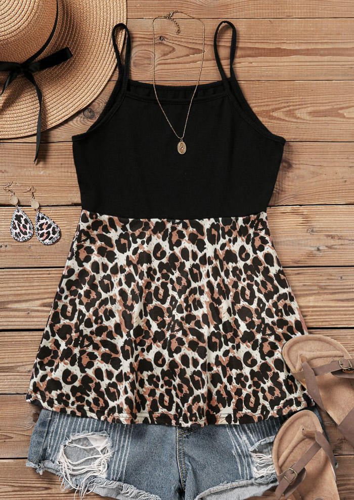 

Tank Tops Leopard Splicing Casual Camisole in Multicolor. Size