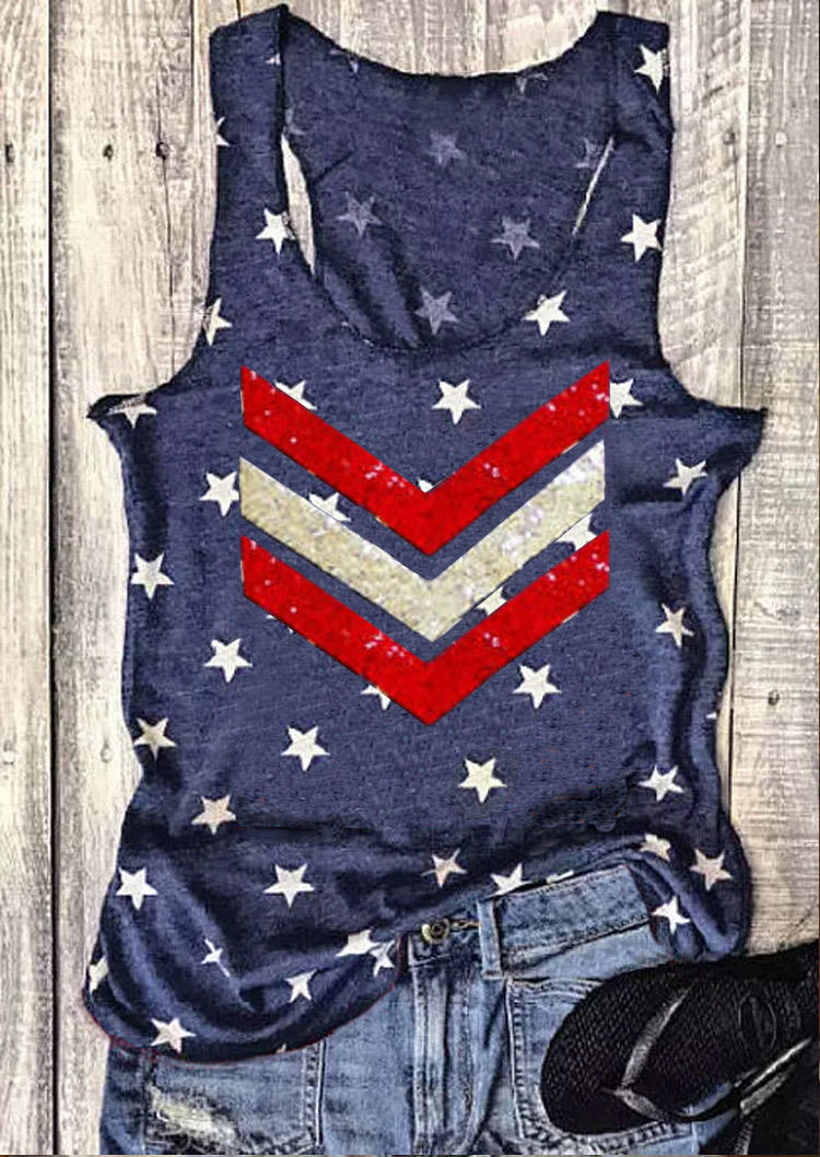 

Tank Tops Star O-Neck Racerback Tank Top - Navy Blue in Blue. Size: L