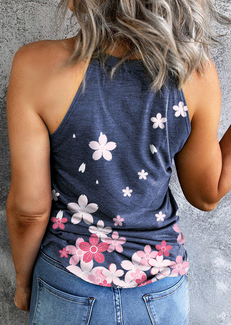 Colorful Floral O-Neck Camisole - Royal Blue