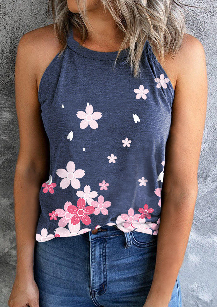 

Tank Tops Cherry Blossoms O-Neck Camisole - Royal Blue in Blue. Size